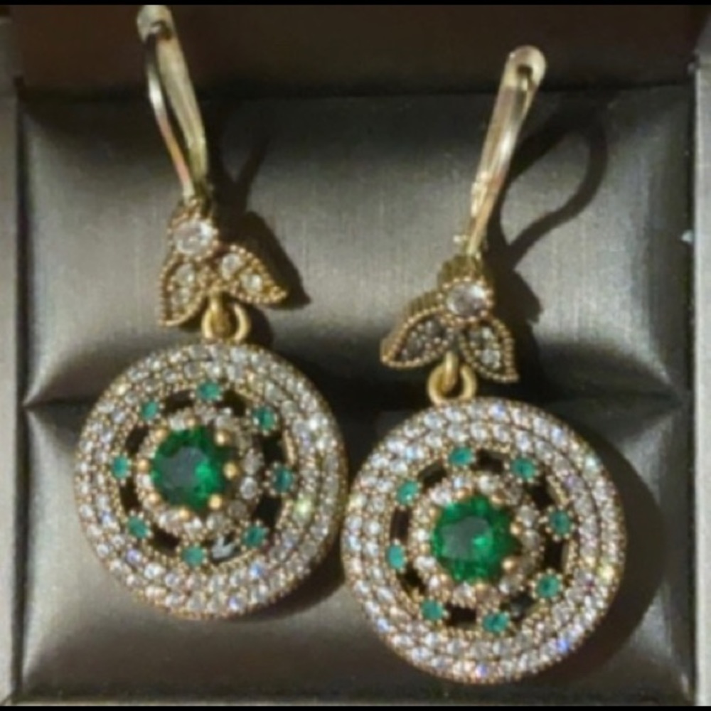 Turkish 925 silver/ emeralds/ topaz earrings - Picture 1 of 3